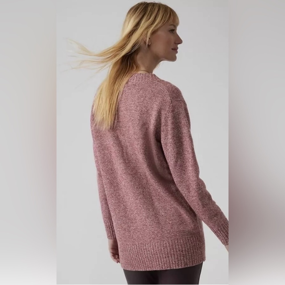Athleta Vital V-Neck Tunic Wool Cashmere Sweater Maroon/ White Marl Size Small - Picture 2 of 10
